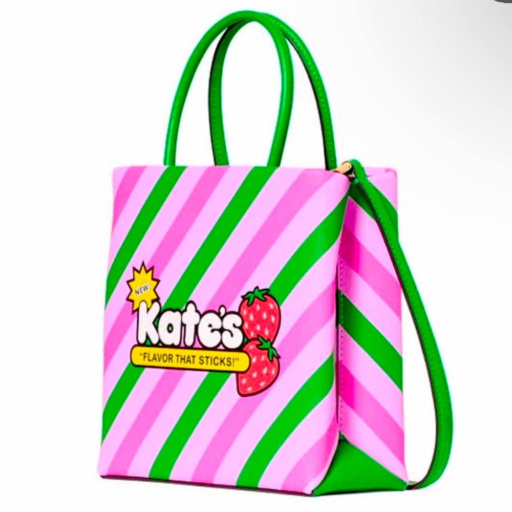 NWT Kate Spade Candy Treat Yourself Mini Crossbody Tote- Pink and Green Stripes - Picture 4 of 10